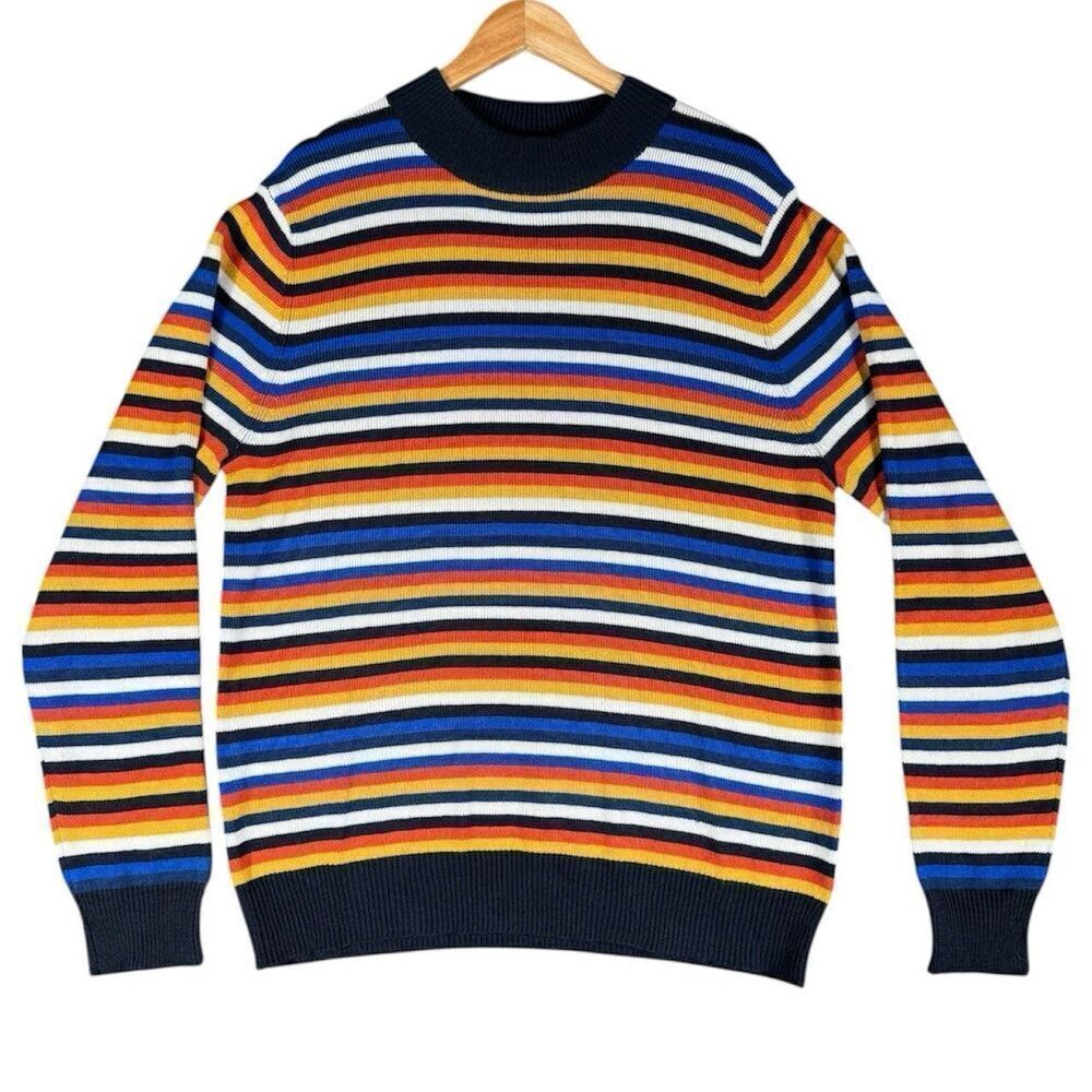 Paisley & Gray Sz XL Men's Black Wool Blend Fine Gauge Striped Sweater 90s Style